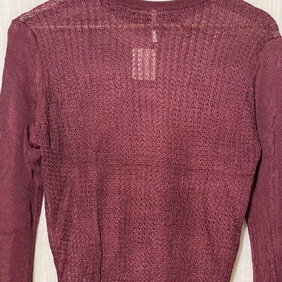 Free People Shirt Womens Large NWT Open Knit H2O Crew Cropped Raw Garnet - Picture 7 of 13